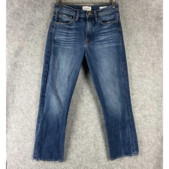 Frame Denim Denim - Frame Le Piper Jeans Womens 26 Blue Sky Cropped Mid Rise Rigid Cotton Distressed